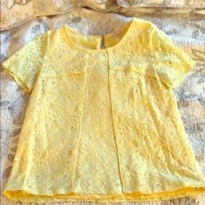 Yellow Lace Short Sleeve Top